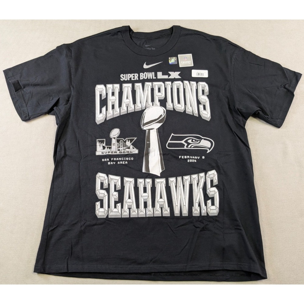 Seattle Seahawks Shirt Mens Large Black Nike Super Bowl LX Champions New NFL